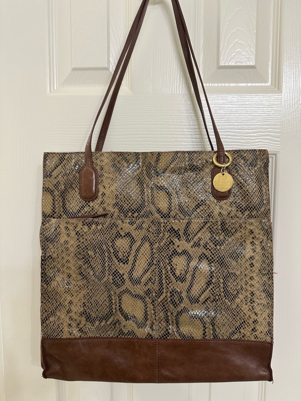HOBO Brown Snake-Print Leather Tote